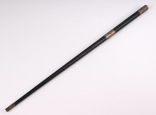An Edwardian silver mounted ebony baton 48cm 