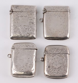 A Victorian silver vesta with engraved decoration Birmingham 1897 3.5cm, 3 others 80 grams 
