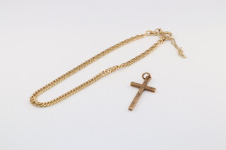 A 9ct yellow gold bracelet 18cm, with a 9ct cross pendant 6.7grams