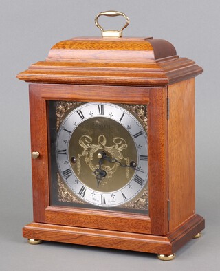 Franz Hermle, a Georgian style striking bracket clock with 15cm gilt dial, silvered chapter ring, Roman numerals, marked Comitti, contained in a mahogany case 28cm h x 20cm w x 12cm d, complete with key 