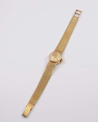 A lady's 18ct yellow gold Rolex Orchid wristwatch on a ditto mesh bracelet, contained in a 13mm case numbered 2236, the movement numbered 1401, 26 grams gross 