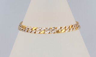 A 22ct yellow gold diamond set bracelet, 15cm, 17.3 grams (39 ex 42 diamonds), approx. 0.25ct in total 
