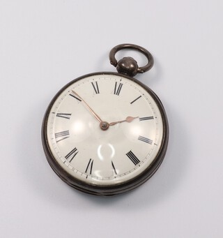 A 19th Century silver key wind pocket watch  with enamelled dial and engraved movement in a 45mm case, London 1828