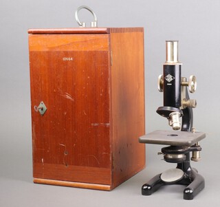 A Prior of London, a single pillar microscope cased, no.10664 with label to case dated 1948