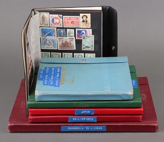 Six stock books of world stamps including Poland, Romania, Japan, China, India, Indonesia Japan, Philippines,  Lebanon 