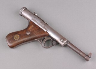 A Haenel Model 28 .177 air pistol, serial number 5002, British patent number 277265 stamped to the air chamber, also stamped Made in Germany, 26.5cm long
