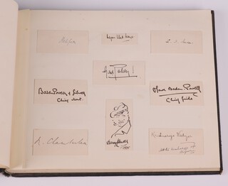 An extensive collection of autographs mainly collected in the 1930's contained in a leather bound folio to include Rudyard Kipling, Don Bradman, Gordon Richards, Malcolm Campbell, Baden Powell, Olave Baden-Powell, Prince Philip of Greece, Field Marshall Montgomery, General De Gaulle, Sir Lawrence Olivier, Stanley Baldwin, Wing Commander F F E Yeo-Thomas, Dr Michael Ramsey (Archbishop of Canterbury), the 1935 South African Cricket Team, Field Marshall Allenby, Norman Birkett, Augustus John, Anthony Eden, Viscount Snowdon, Margaret Scriven and others 