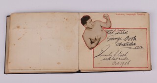 A collection of 37 early 20th Century autographs mainly UK and US boxing champions to include Len Harvey, George James Wales, Dave Crowley, Jim Sullivan, J Blake, Peter Kane, Teddy Baldock, Harry Lake, Jimmy Walsh, purported Jack Johnson, Benny Lynch,  plus runners including Sydney Wooderson, Alan Pennington,  Olympian's J Lovelock (running) &  F R Webster (pole vault) and Billiard's champion Melbourne Inman