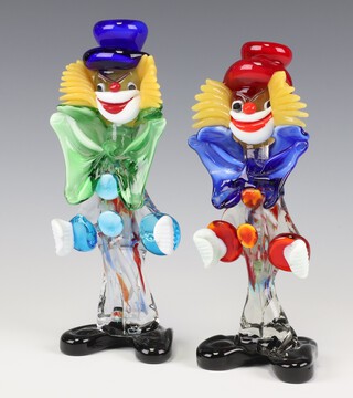 Two Murano glass figures of standing clowns 23cm 