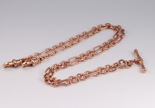 A 9ct yellow gold double Albert with 2 clasps and T-bar, 49cm, 18.6 grams 