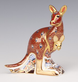 A Royal Crown Derby Imari pattern paperweight - The Australian Collection 1999 Kangaroo base with John Ablitt signature and gold stopper 15cm 