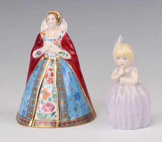 A Royal Worcester The Connoisseur Collection candle snuffer in the form of a standing girl 9cm and 1 other figure Anne Boleyn 11cm 