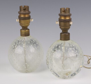 A pair of mid-Century Murano clear bubble glass globular shaped table lamps 10cm 