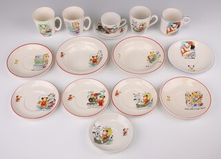 Keele Street Pottery, Sooty Concessions Ltd, a collection of 15 items of tea ware comprising 2 bowls, 3 large saucers, 3 small saucers, tea cup and saucer and 4 mugs 