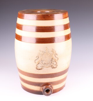 Doulton and Watts, Lambeth Pottery, a Regency stoneware flagon decorated The Royal Arms, No.4, 41cm x 25cm 