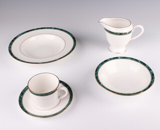 A 49 piece Royal Worcester Medici pattern dinner service comprising 2 tureens and covers, oval meat plate, oval bowl, sauce boat and stand, 6 plates (4 seconds), 6 soup bowls (all seconds), 6 side plates (4 seconds), 6 tea plates, 6 bowls, milk jug, sugar bowl, 6 coffee cups (5 seconds), 6 saucers (1 second) 