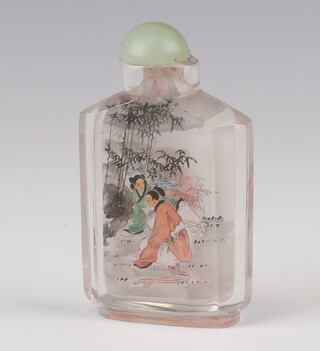 A 20th Century Chinese interior painted snuff bottle decorated with panels of figures 8cm 