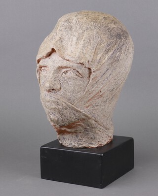 A Studio Ceramic bust of a gentleman 30cm, raised on a wooden base 