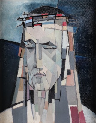 20th Century oil on board unsigned, cubist study of The Head of Christ 47cm x 37cm 