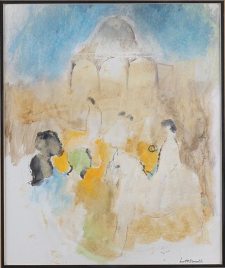 **Leo McDowell (English 1936-2011) print, figures on horseback before temple 34cm x 28cm **Please note - Artists Re-sale Rights may be payable on this lot