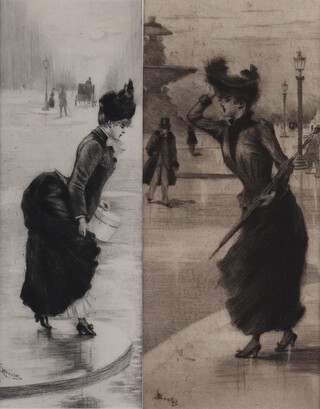 G Boutet, etchings, French ladies 28cm x 10cm 