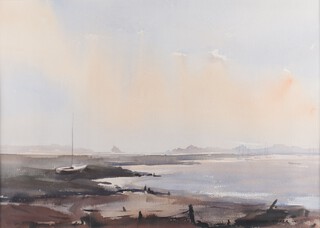**Rowland Hilder British (1905-1993), mid Century watercolour of a harbour scene, signed 32cm x 45cm **Please note - Artists Re-sale Rights may be payable on this lot