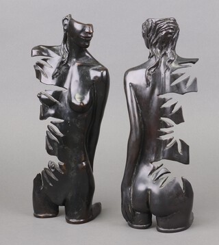 TOM 2000, a pair of pierced bronze figures of a ladies torso and back, the torso marked Doyle Cast RSA Tom 2000  4/100, the back marked Doyle Cast RSA Tom 2000   /100, 31cm x 8cm 