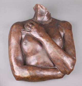 A 20th Century cast bronze plaque of a female torso, the reverse marked Pam 61093 49cm x 40cm 