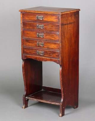 An Edwardian Art Nouveau mahogany sheet music chest fitted 5 drawers with embossed copper handles and undertier 101cm h x 49cm w x 35cm d 