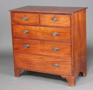 A 19th Century mahogany chest of 2 short and 3 long drawers with replacement handles, raised on bracket feet 103cm h x 102cm w x 52cm d 