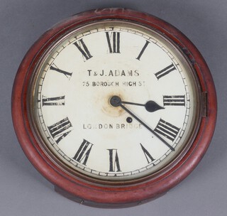 A 19th Century wall clock, the 30cm painted dial marked T & J Adams, 25 Borough High Street London Bridge, contained in a mahogany case 