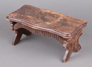 A Victorian carved pine folding stool 12cm h x 28cm w x 14cm d 