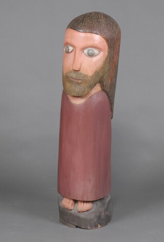 A carved hardwood figure of a standing bearded man 92cm h x 23cm 