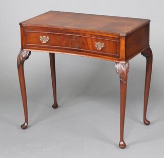 A Georgian style concave side table fitted a frieze drawer, raised on cabriole supports 75cm h x 74cm w x 41cm d 