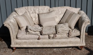 A 3 seat settee upholstered in cream and floral patterned material 80cm h x 221cm w x 100cm d 