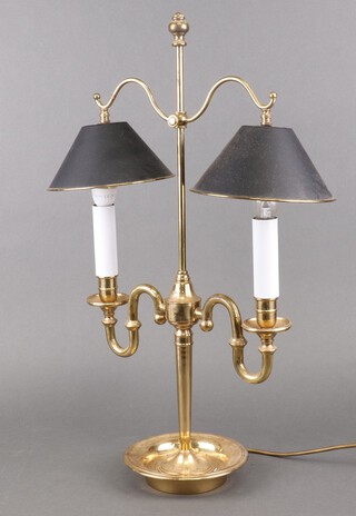 A reproduction gilt metal table lamp in the form of a twin light candelabrum 64cm x 41cm 