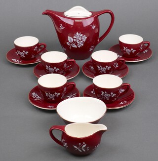 A mid-Century Bristol Ware coffee set comprising coffee pot, milk jug, sugar bowl, 6 cups and 6 saucers 