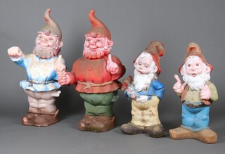 Two large plastic figures of gnomes 102cm h x 41cm and 2 others 72cm x 32cm 