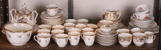 A 19th Century English floral decorated part tea set comprising 6 tea cups (4 a/f), 10 coffee cups, 12 saucers (2 a/f), 2 serving plates, sucrier and cover and a slop bowl  together with a Noritake gilt decorated part tea/coffee set comprising 2 coffee cans, 6 small saucers, 5 tea cups, 5 saucers, milk jug, serving plate, 6 side plates, sugar bowl 