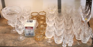 Two Waterford Crystal Colleen pattern small brandy glasses, 2 ditto large wine glasses, a hock glass and a quantity of other glassware 