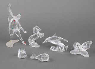 A Swarovski Crystal  figure of an eagles head 5cm and 5 other Swarovski Crystal groups 