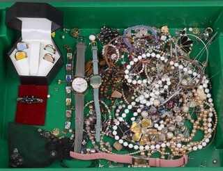A collection of vintage costume jewellery and watches