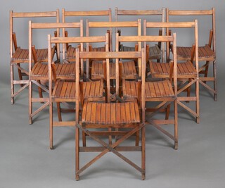 A set of 10 slatted wooden folding chairs 78cm x 47cm x 45cm
