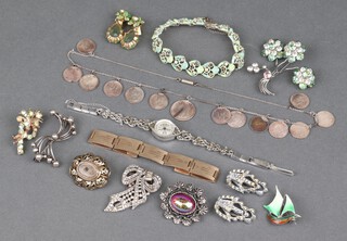 A 19th Century in memoriam brooch and items of vintage costume jewellery 