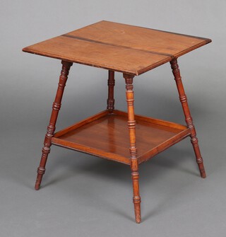 An Edwardian square walnut 2 tier occasional table raised on turned outswept supports with undertier 63cm h x 57cm w x 56cm d  