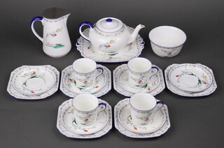A Shelley Art Deco tea set comprising teapot, 4 tea cups, 6 saucers, 6 side plates, sandwich plate, milk jug and sugar bowl 