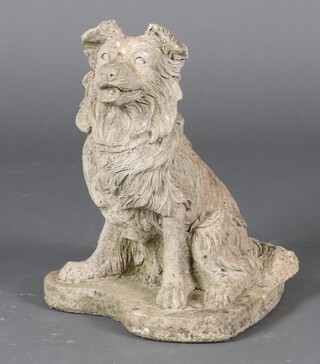 A well weathered concrete figure of a seated Collie 40cm h x 30cm w x 28cm d 