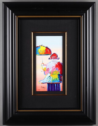 Peter Max, print on canvas "Umbrella Man" 33cm x 16cm, framed