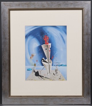 Salvador Dali (1904-1989), print, Surrealist landscape with figures 31cm by 25cm