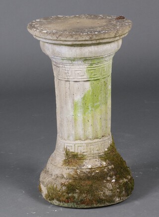 A well weathered reeded garden pedestal 51cm x 30cm (chips to top)